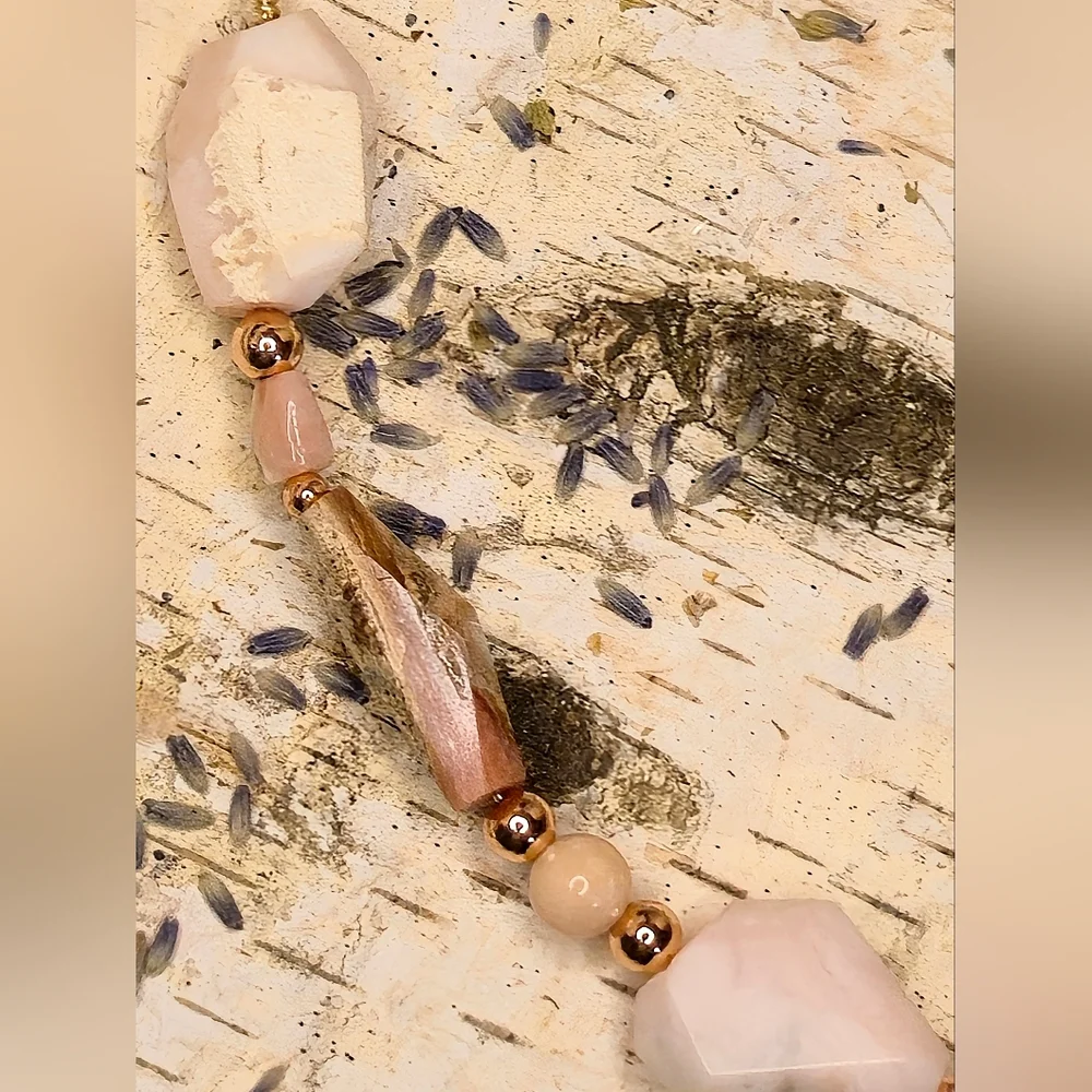 Genuine Pink Opal Large Chunky Stones In Rose Gold Necklace Or Choker